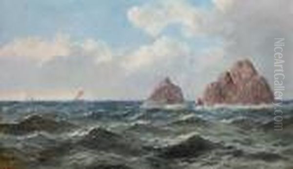 Shipping Off A Rocky Coastline Oil Painting by John James Wilson