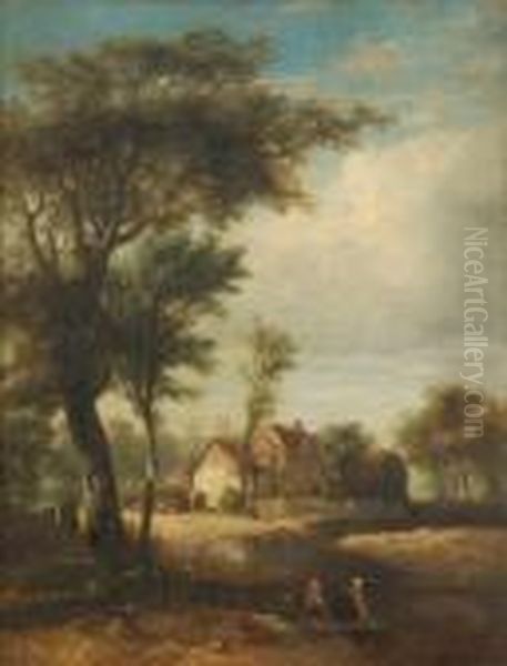 Figures In A Landscape Oil Painting by John James Wilson