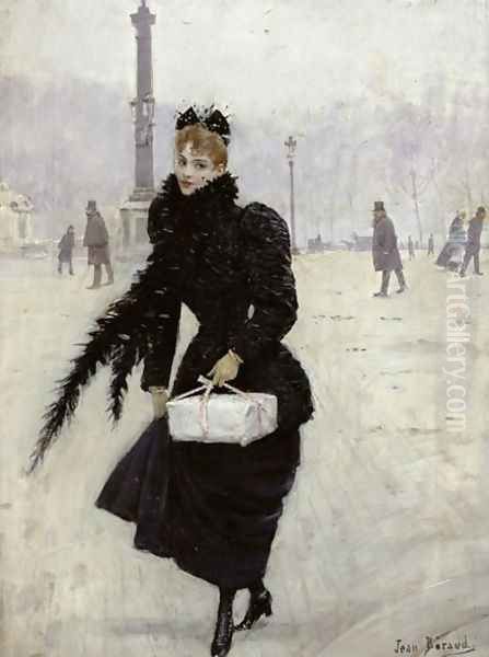 Parisian woman in the Place de la Concorde c.1890 Oil Painting by Jean-Georges Beraud