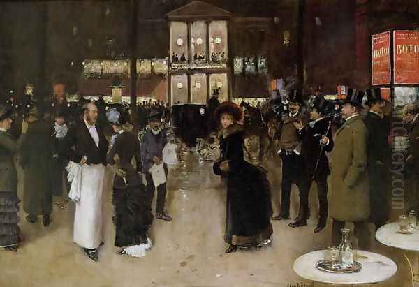 The Boulevard at Night, in front of the Theatre des Varietes, c.1883 Oil Painting by Jean-Georges Beraud