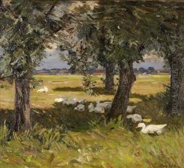 Ducks Beneath The Trees Oil Painting by Mary Georgina Wade Wilson