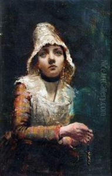 Study Of A Young Girl Holding A Crucifix Oil Painting by Oscar Wilson