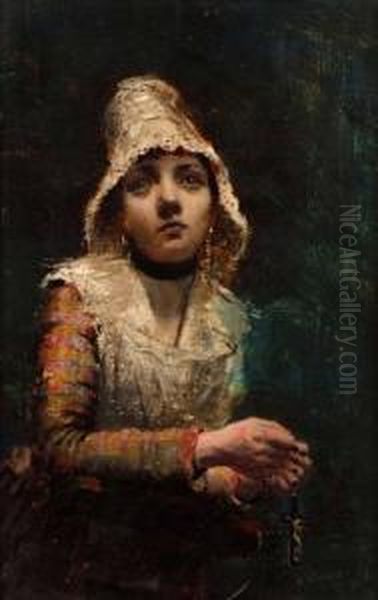 Study Of A Young Girl Holding A Crucifix Oil Painting by Oscar Wilson