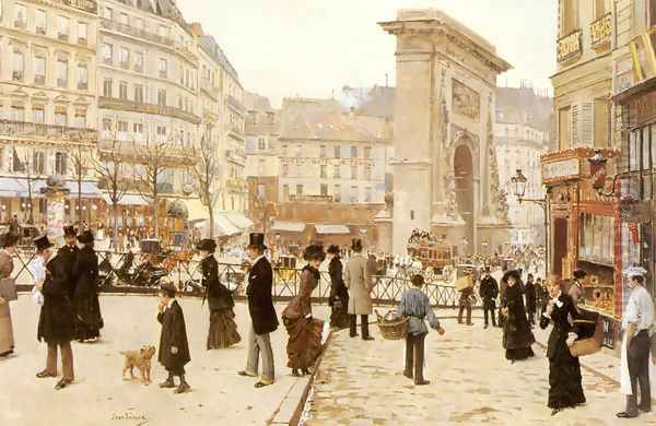 Le Boulevard St. Denis, Paris Oil Painting by Jean-Georges Beraud