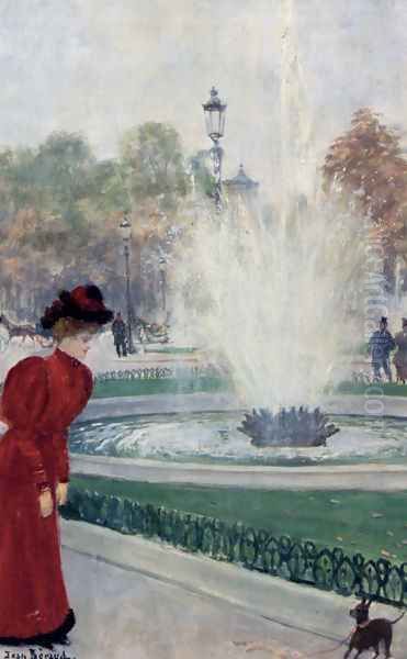 Parisienne Au Rond-Point Des Champs-Elysees Oil Painting by Jean-Georges Beraud