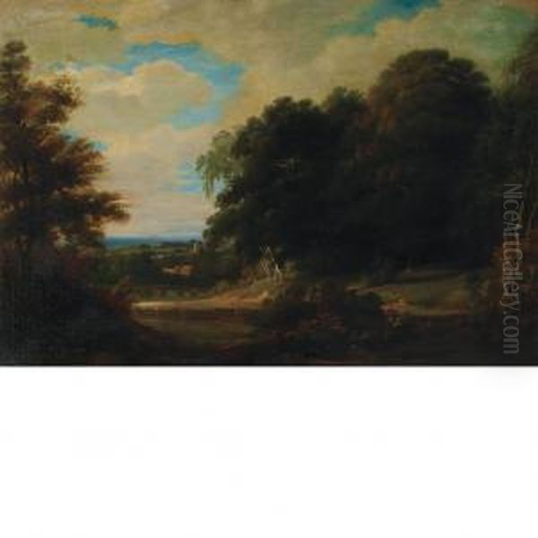 Landscape With Village In The Distance Oil Painting by Richard Wilson