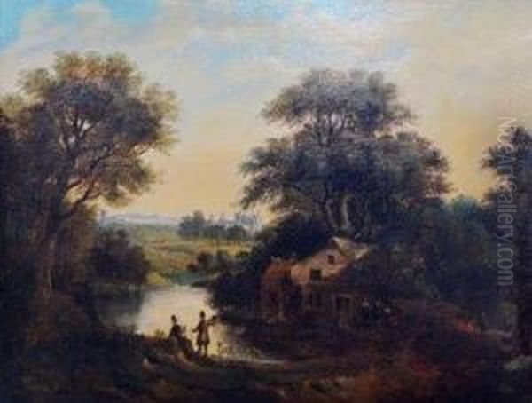 With Extensive Landscape Oil Painting by Richard Wilson