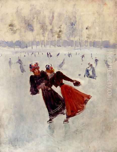 Women Skating Oil Painting by Jean-Georges Beraud