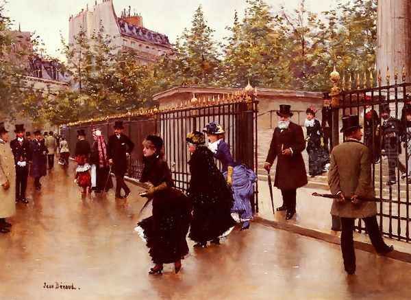 Sortant De La Madeleine, Paris (Leaving La Madeleine, Paris) Oil Painting by Jean-Georges Beraud