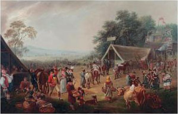 A County Fair With Numerous Figures And Animals Oil Painting by Thomas Fairbairn