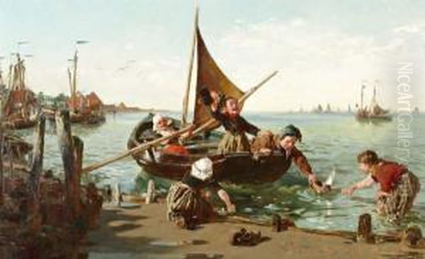 Mischief Afloat In Volendam Oil Painting by Thomas Walter Wilson