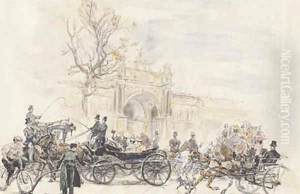 Devant le Palais de L'Industrie, Paris Oil Painting by Jean-Georges Beraud