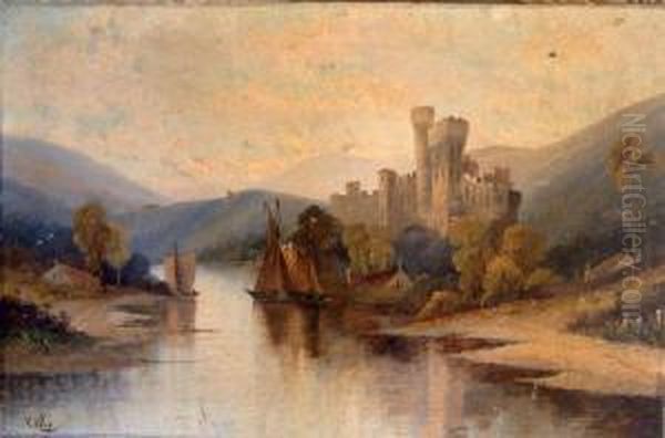 Loch With Shipping And Castle Oil Painting by William Wilson