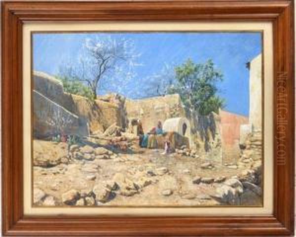 Village Scene, Monreale, Sicily Oil Painting by Hans Wilt