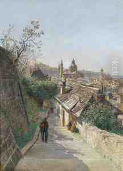 View Ofsalzburg's Historic Centre As Seen From The Nonnbergstiege Oil Painting by Hans Wilt