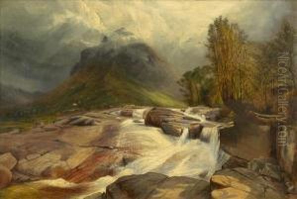 A Highland Torrent Oil Painting by Joseph Wilton