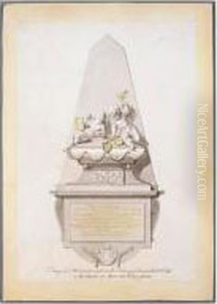 Design Of A Monument Erected To The Memory Of Thomas Caldecott Esqr In The Church At Aston Near Birmingham Oil Painting by Joseph Wilton