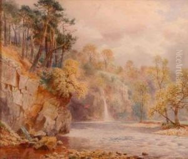 Lime Kiln Hole And Skidder Beck Fall Oil Painting by Henry B. Wimbush