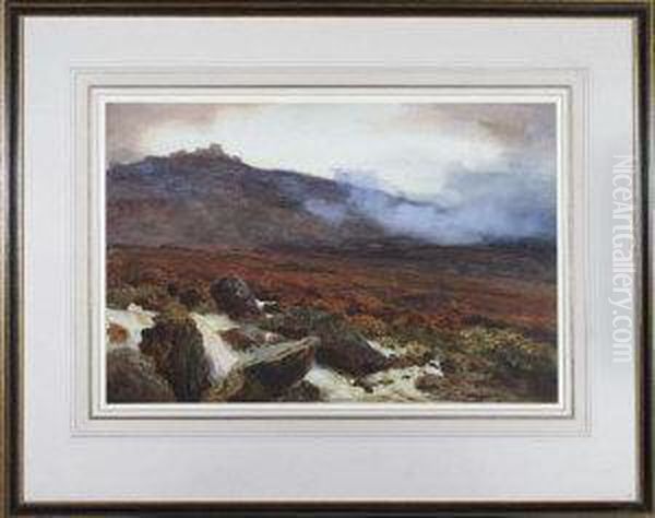 A Misty Moorland River Oil Painting by Henry B. Wimbush