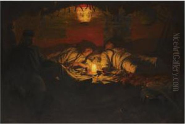 An Opium Den At Lime Street Oil Painting by John L. Wimbush