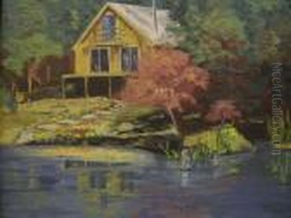 Depicting Home On Tom Walls Lake Oil Painting by Conrad Wimmer