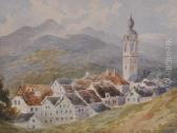 A Continental Town Oil Painting by Edmund Morison Wimperis