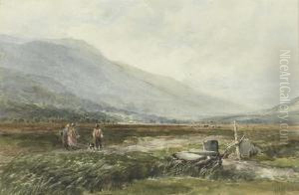 Travellers On A Track In An Extensive Mountainous Landscape Oil Painting by Edmund Morison Wimperis