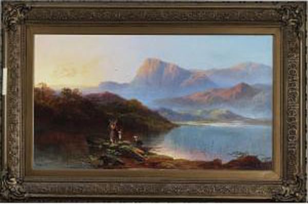 River Scene Cumberland Evening Oil Painting by Edmund Morison Wimperis