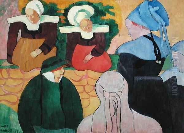 Breton Women on a Wall, 1892 Oil Painting by Emile Bernard