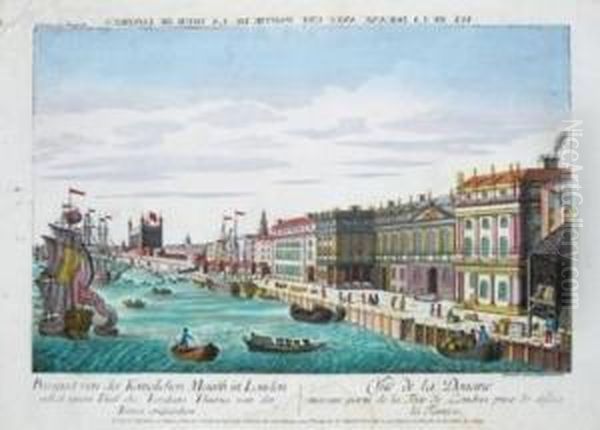 Vue De La Douane Avec Une Partie De La Tour De Londres Prise De Dessus La Tamise Oil Painting by Georg Gottfried Winckler