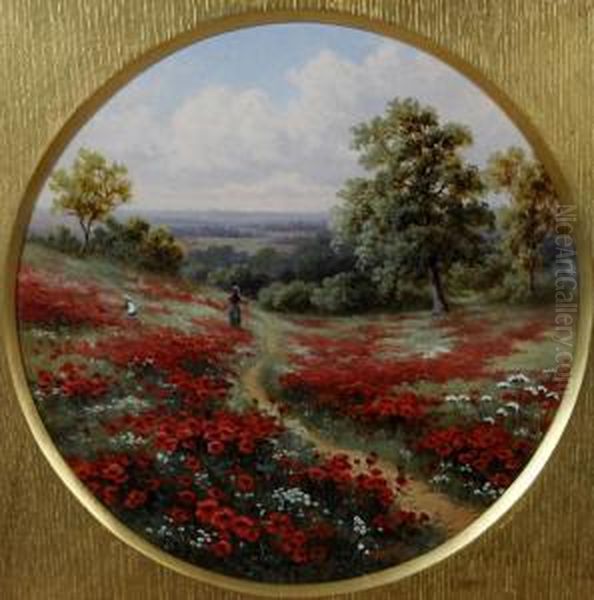 'bluebells' And 'poppies' Oil Painting by Daniel H. Winder