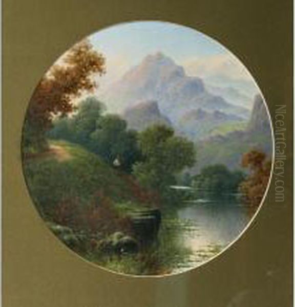 A River Scene Oil Painting by Daniel H. Winder