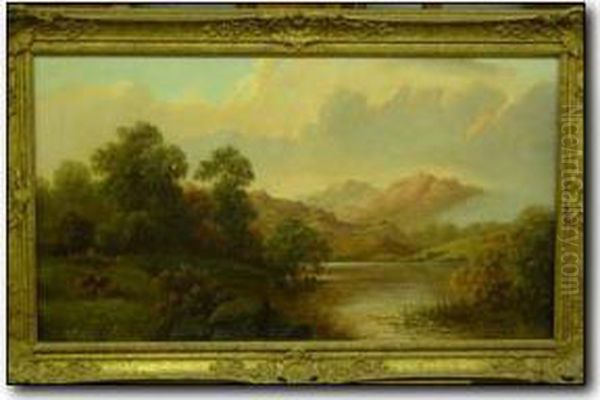 Loch Scene Withfigures In Punt Oil Painting by Daniel H. Winder