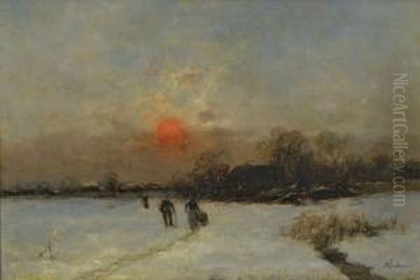 Winterliche Dorflandschaft Im Abendrot Oil Painting by Anton Windmaier