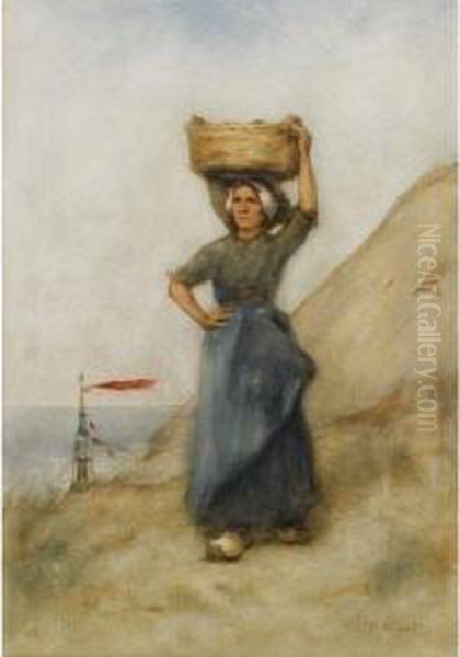 A Fisherwoman In The Dunes Oil Painting by Philip Windt