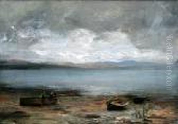 Scottish Coastal Scene With Fishermen Andboats Oil Painting by James Lawton Wingate