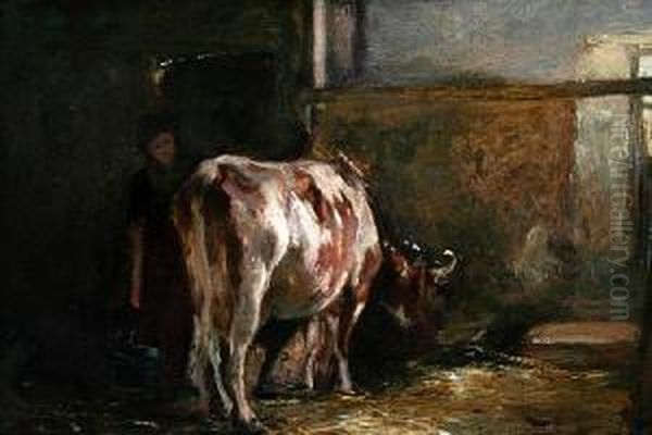 Interior Of A Byre Oil Painting by James Lawton Wingate