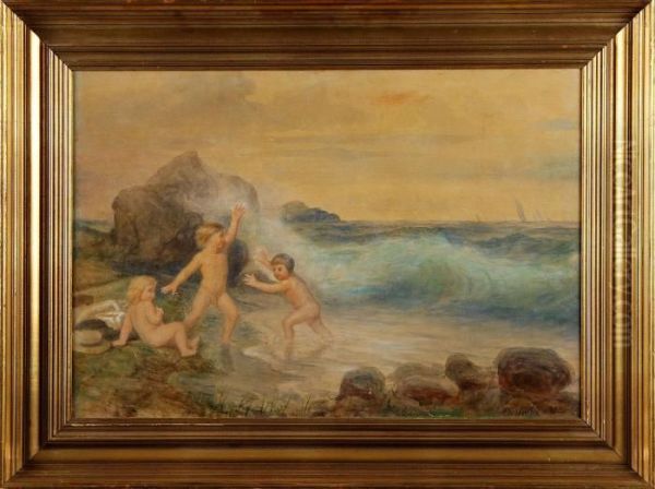 Lekandebarn Vid Kust Oil Painting by Marten Eskil Winge