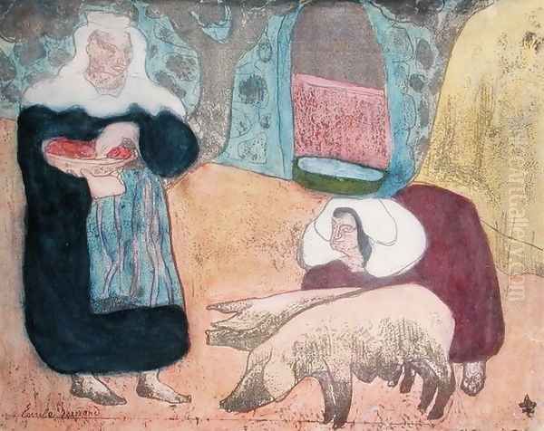 Women with Pigs, 1889 Oil Painting by Emile Bernard