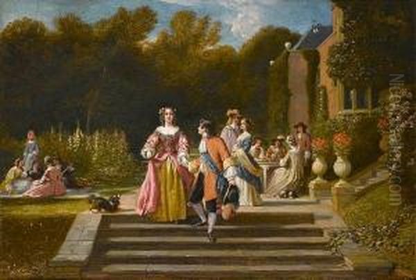 An Elegant Courtship Oil Painting by James Digman Wingfield