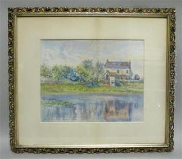 Cottage By The Lake Oil Painting by E. Winham