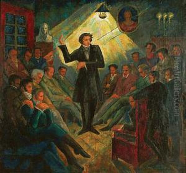 Paryska Improwizacja Mickiewicza, Przed 1926 Oil Painting by Jerzy Edward Winiarz