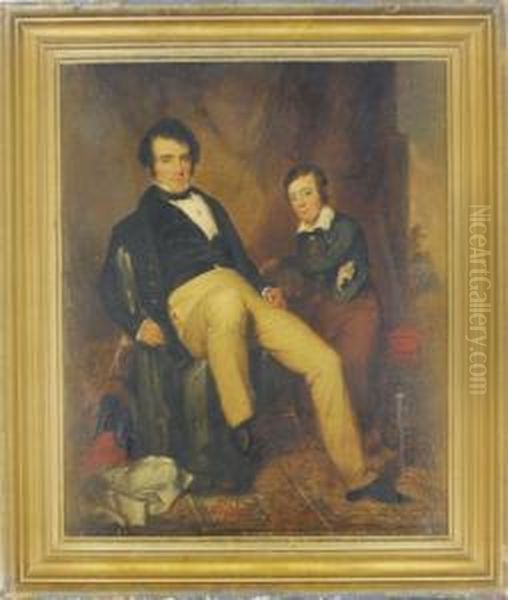 Portrait Of Joseph E. Winner And His Son Septimus Winner In Aninterior Oil Painting by William E. Winner