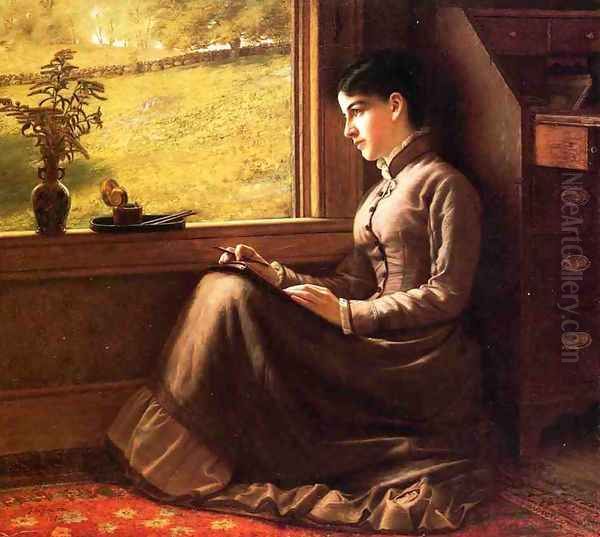 Woman Seated at Window Oil Painting by John George Brown