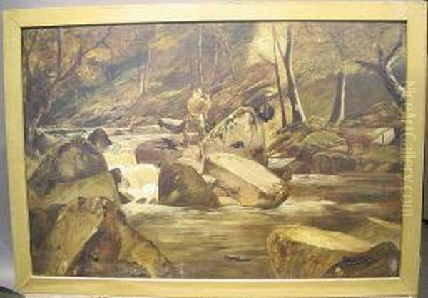 Angler In A Stream Oil Painting by Winpham