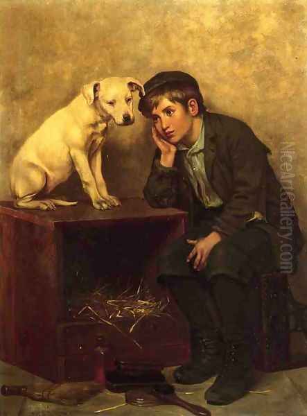 Shoeshine Boy with His Dog Oil Painting by John George Brown