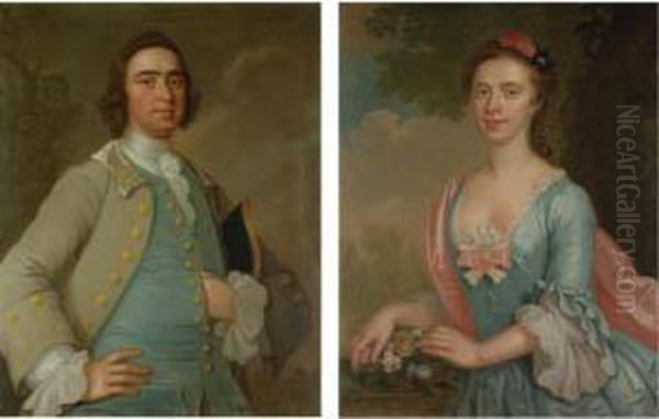 Portrait Of A Gentleman And A Lady Oil Painting by Hamlet Winstanley