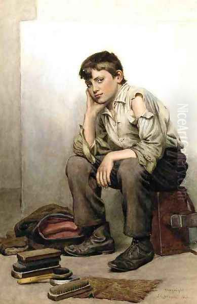 Shoe Shine Boy Oil Painting by John George Brown