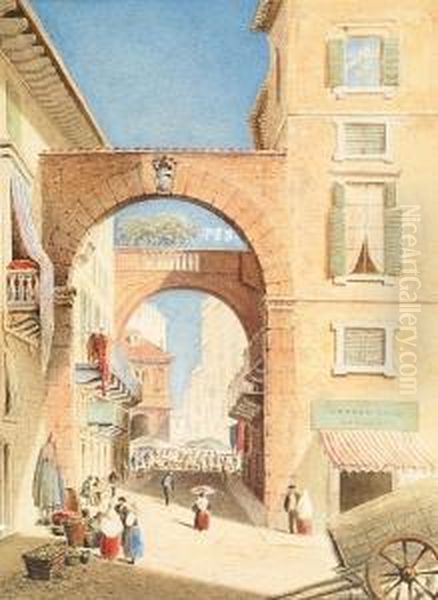 Street Scene In Verona 1864 Oil Painting by W H Winstanley