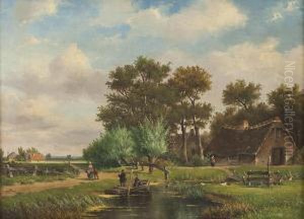 Hollandischer Bauernhof An Bachlauf Oil Painting by Abraham Hendrik Winter